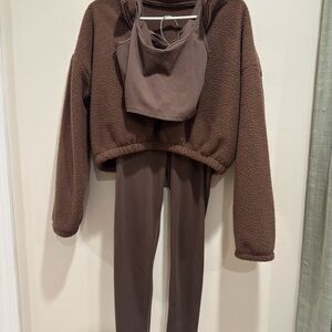 Brown Fleece Jacket and Leggings Set